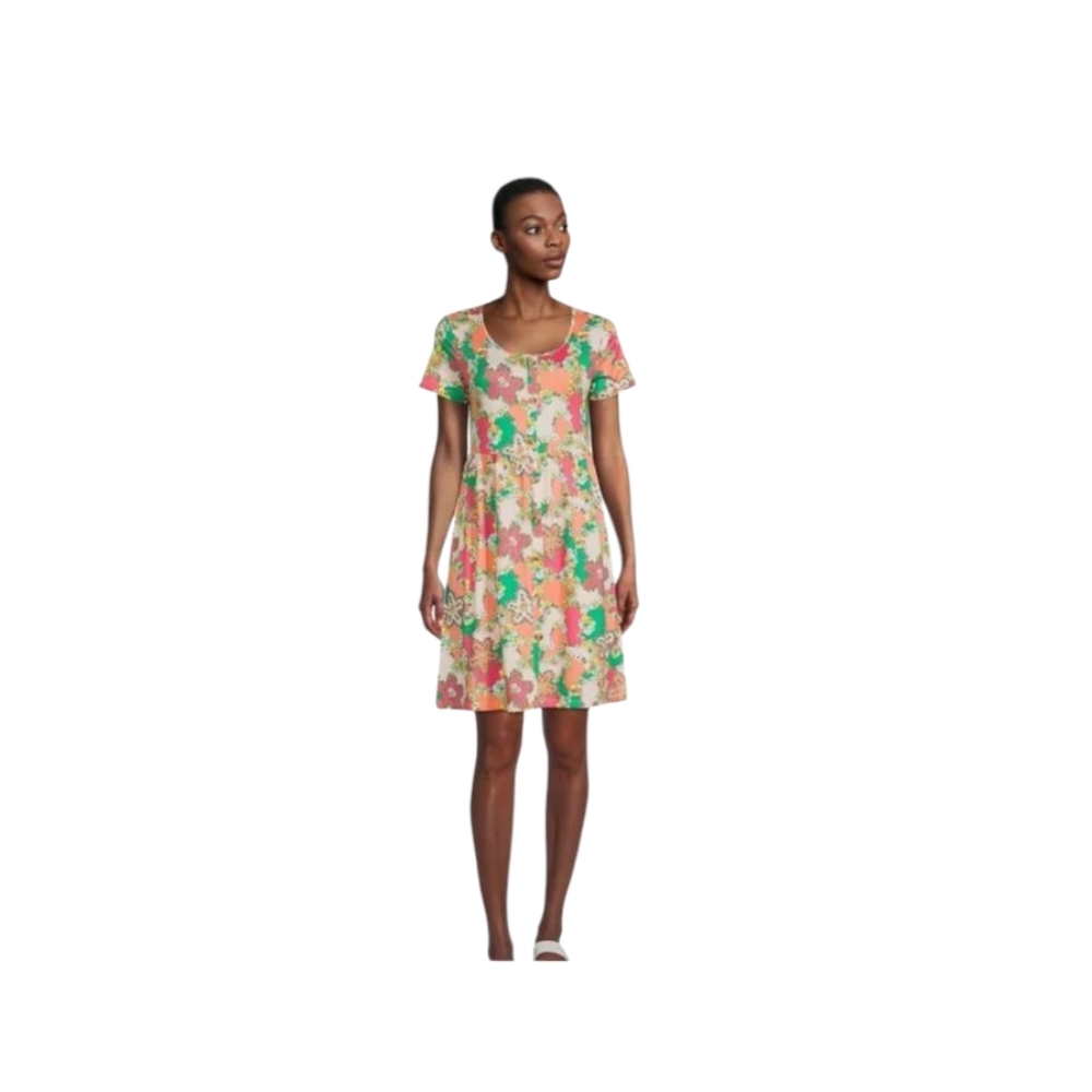 Floral Print Short Sleeve Cottage Core Garden Queen Casual  Dress Size XXL